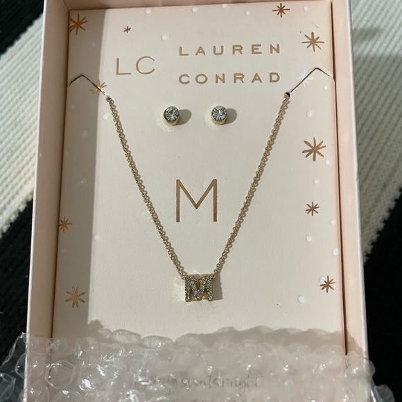 LC Lauren Conrad Jewelry - NWT LC Lauren Conrad Set of Studs and Initial ‘M’ Necklace -Great gift!